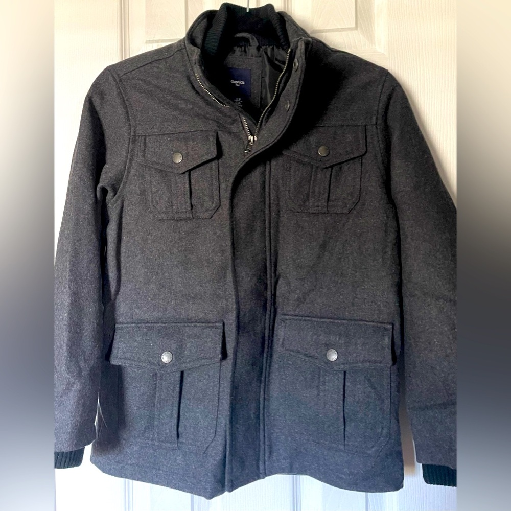 GapKids Boy’s Winter Dress Coat- Gray/Black, Size Medium